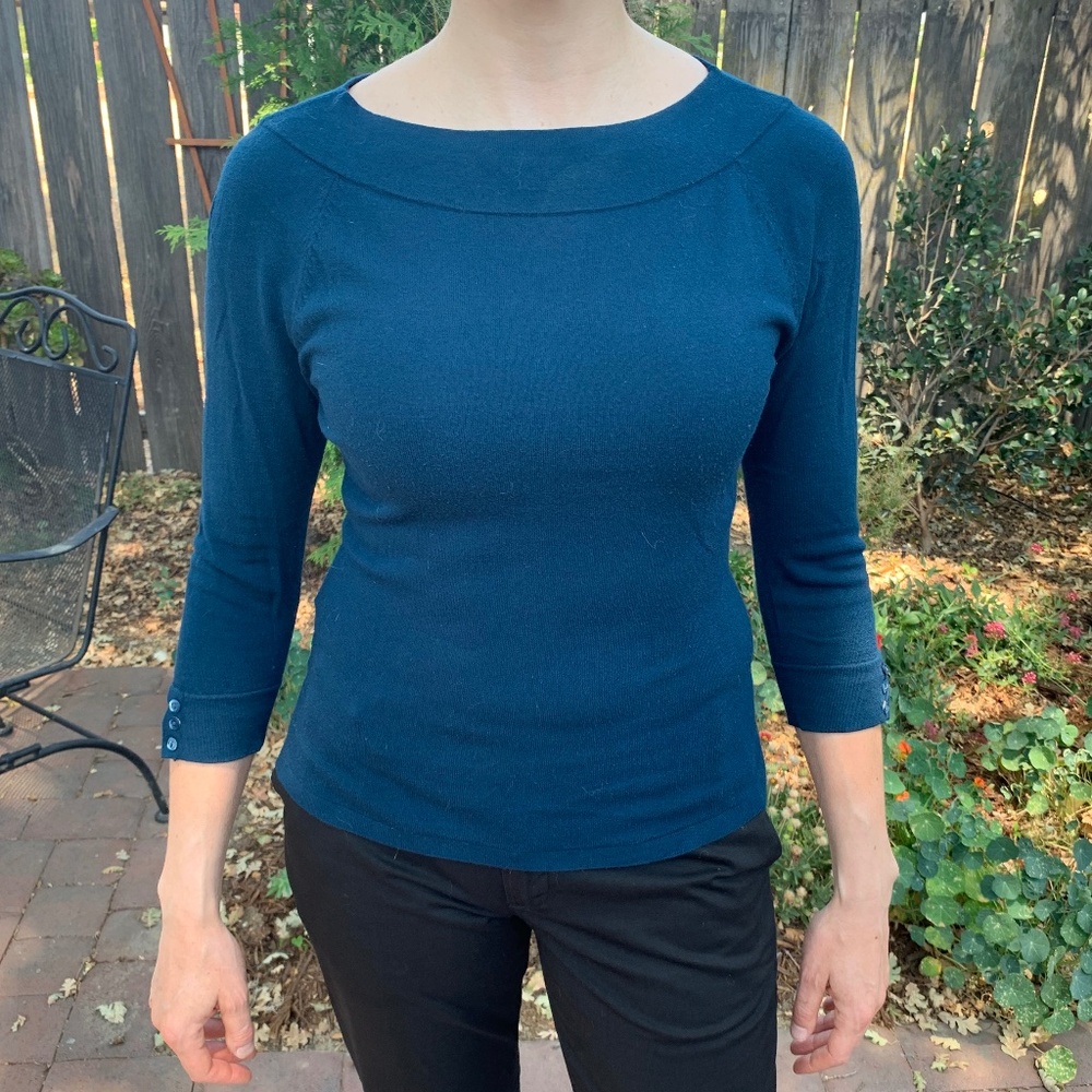Teal classy fitted boatneck sweater-top